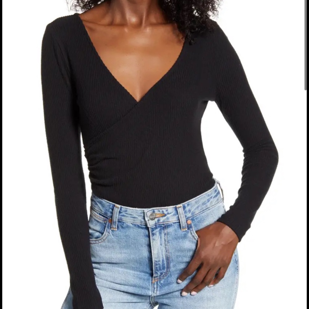 Nordstrom ribbed black wrap bodysuit